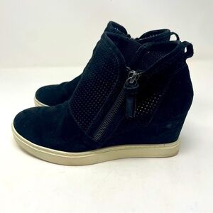 Sofft Ankle Boots Wedge Leather/Suede Perforated Black Size 9.5